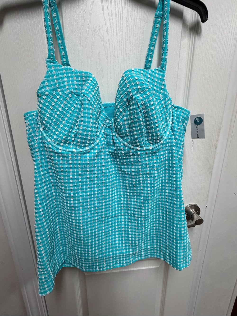 Ladies Aqua Checked Bustier Tankini Top lane Bryant 44c
